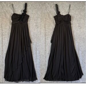 Vintage Intrigue One Shoulder Long Dress Size 11 Black Sheer Flowers Bridesmaid